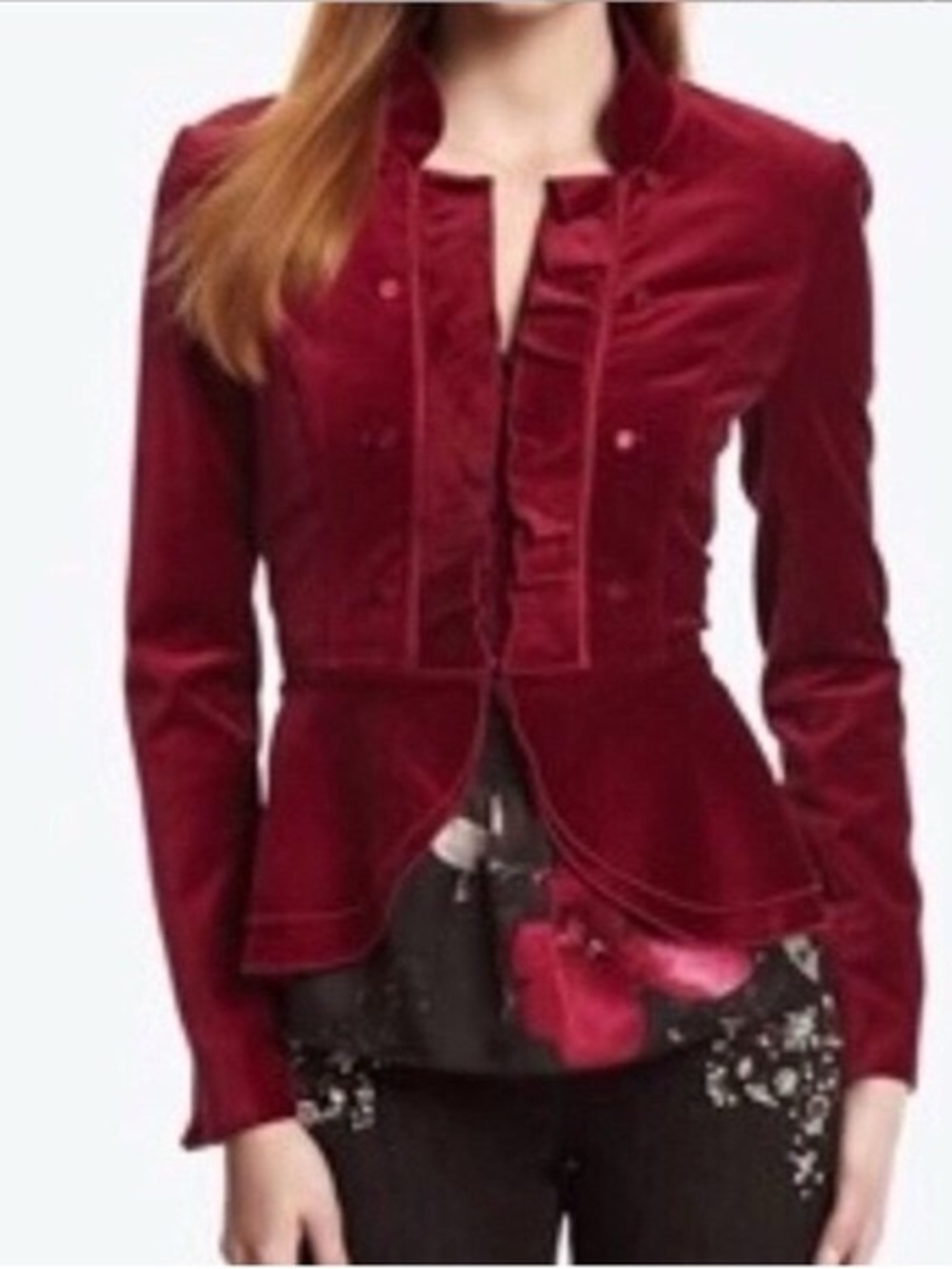 White House Black Market Burgundy Velvet Jacket